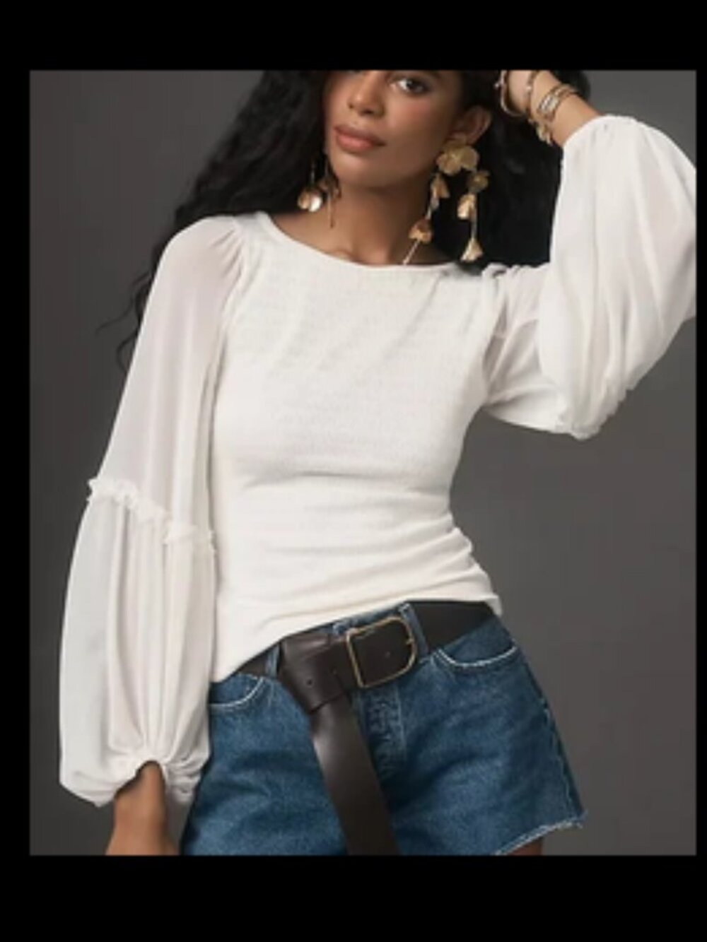 NWT By Anthropologie Balloon-Sleeve Smocked Top fitted stretch Womens Sz XS